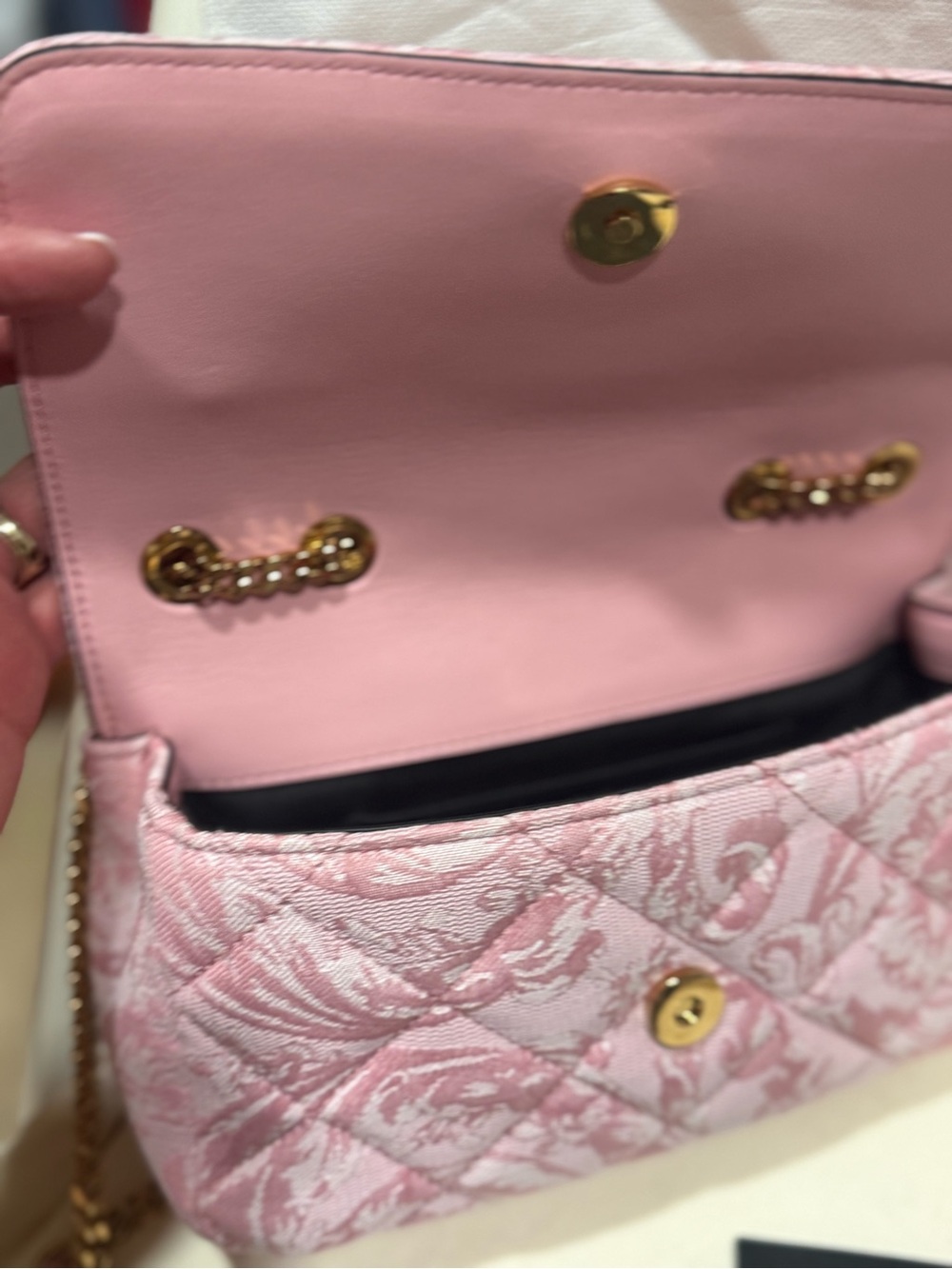 Versace Quilted Blush Pink Shoulder Bag with Gold Medusa Coin - Picture 10 of 11